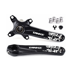 TANKE hollow forged crankset with 32T to 44T chainrings in black, red, purple and oil slick