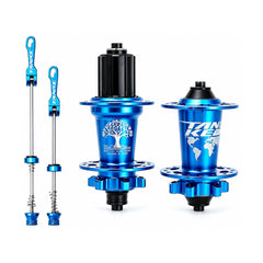 TANKE four bearing hub pair in oil slick, black, red, purple and blue with QR and thru-axle options