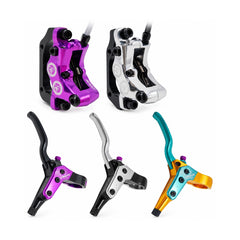 TANKE TB650 four-piston hydraulic disc brake set in purple, silver and gold and blue