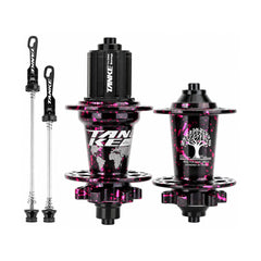 TANKE camo 6-bolt disc hub in spotted pink and spotted purple, 32 and 36 hole