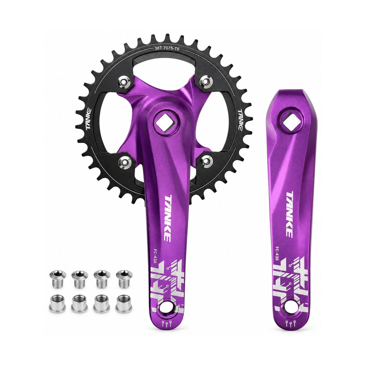 TANKE square taper crank with 104 BCD narrow-wide chainring in black, red and purple