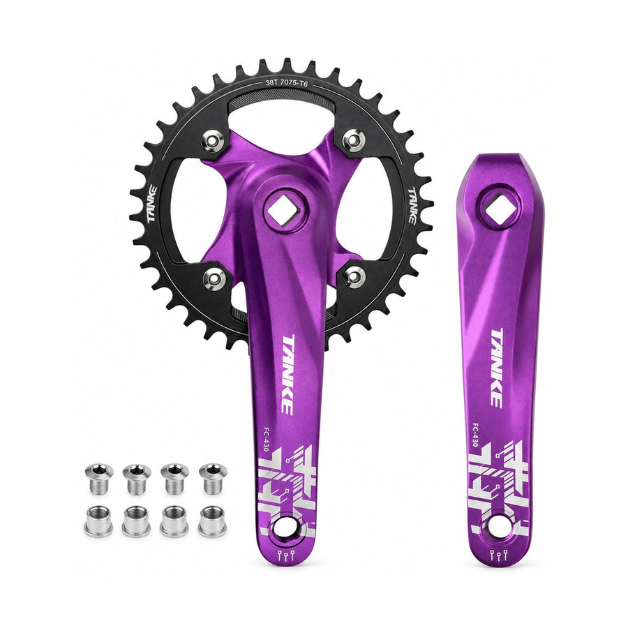 TANKE square taper crank with 104 BCD narrow-wide chainring in black, red and purple