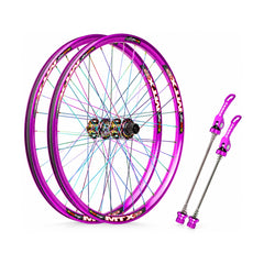 TANKE MTX33 welded alloy MTB wheelset with purple or black rims and 120-point hubs