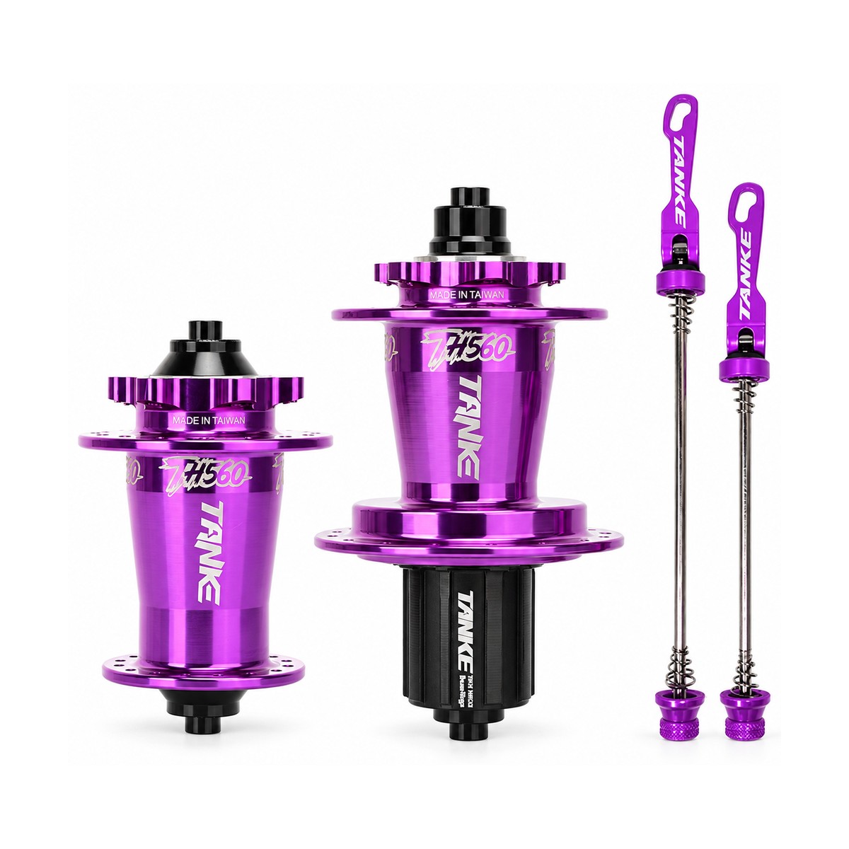 TANKE TH560 dirt jump hub pair in black, red, silver and purple with 32-hole flanges