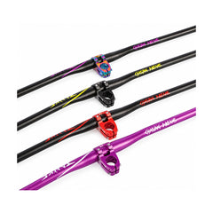 TANKE alloy riser handlebar in purple with white decals and black with purple or yellow decals