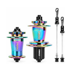 TANKE TH560 dirt jump hub pair in camo and oil slick finishes with 32-hole flanges