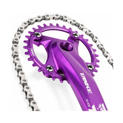 TANKE square taper crank with 104 BCD narrow-wide chainring in black, red and purple