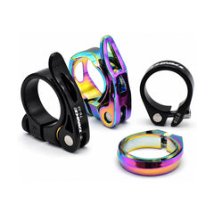 TANKE aluminium seatpost clamps in Oil Slick and Black finishes