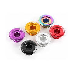 TANKE alloy crank arm bolt caps in oil slick, purple, red, black, silver and gold finishes