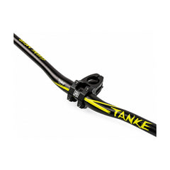 TANKE alloy riser handlebar in purple with white decals and black with purple or yellow decals