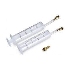 Pair of plastic hydraulic disc brake bleed syringes for bicycle brake servicing