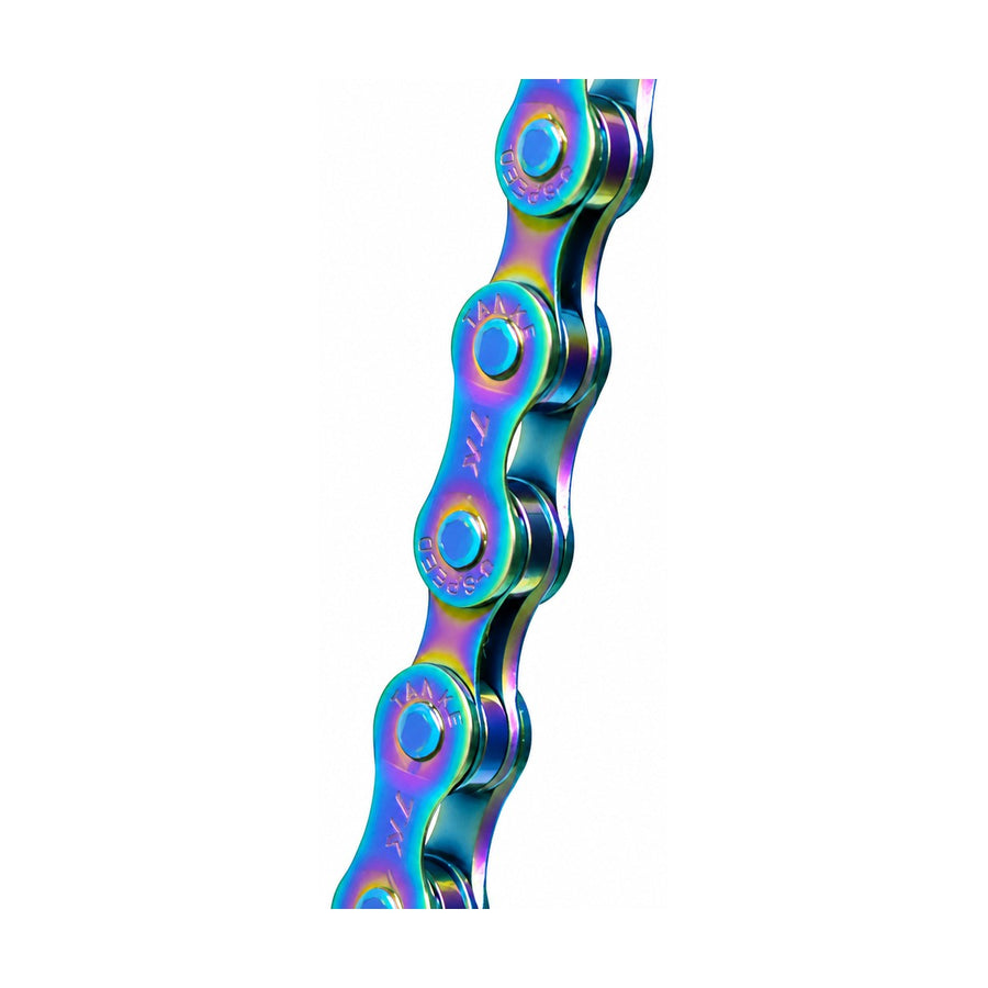 TANKE stainless steel bike chain in silver, brown, gold and oil slick with hollow plates