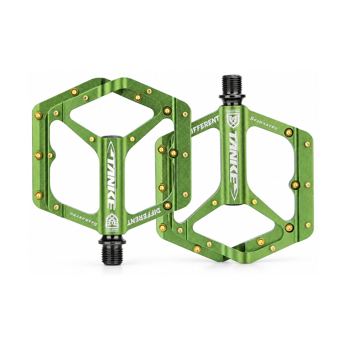 TANKE CNC alloy platform pedals in green, purple, silver, black, oil slick and camo