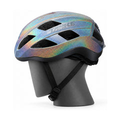TANKE adult bike helmet in white, black and oil slick with a built-in light