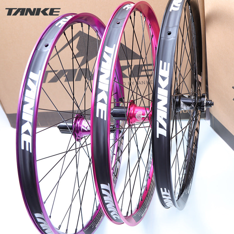 TANKE 511 MTB wheelset pair in black, purple and pink with four-bearing 120-point disc hubs