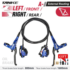 TANKE TB600 four-piston CNC hydraulic disc brake calipers in gold, black, red, blue and oil slick