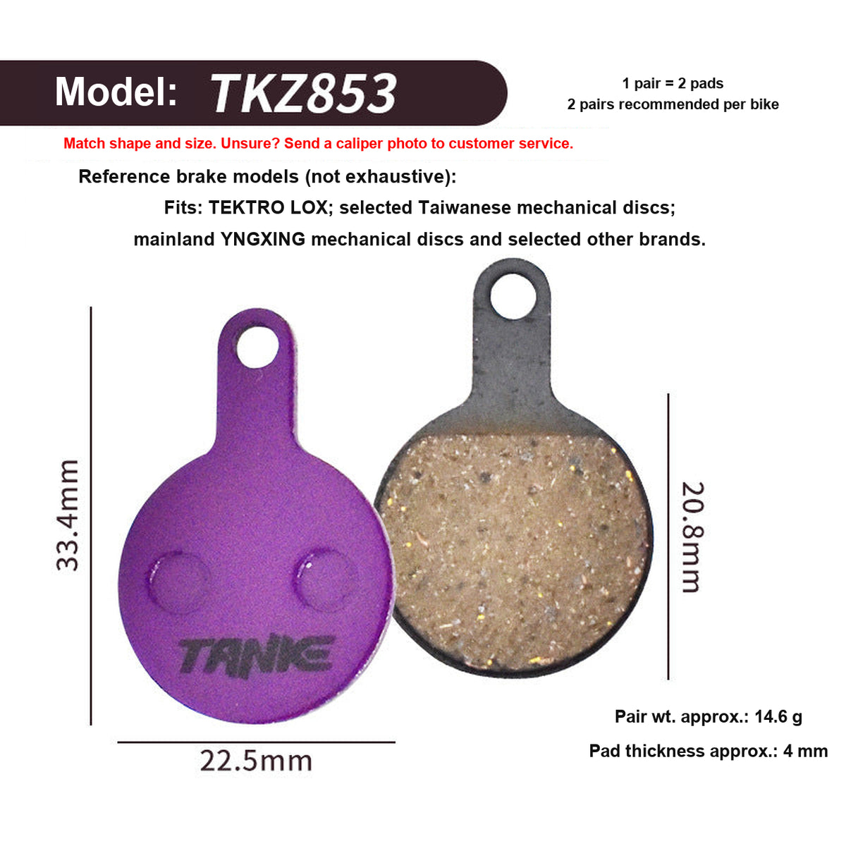 Hydraulic Disc Brake Pads, Resin or Metallic Compound