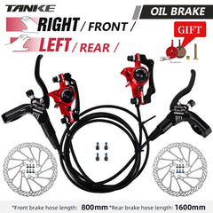 TANKE TB200 hydraulic disc brake calipers in black and red with brake hose
