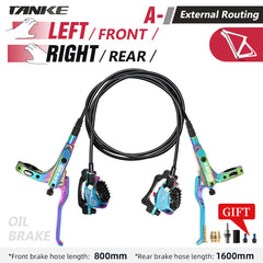 TANKE TB600 four-piston CNC hydraulic disc brake calipers in gold, black, red, blue and oil slick