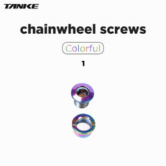 TANKE M8 x 8 mm hex chainring bolts shown in Oil Slick and black