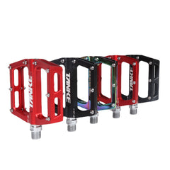 TANKE TP20 CNC aluminium bike pedals in Oil Slick, Black and Red finishes