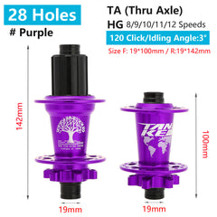 TH390 4-Bearing Hub Pair, 120-Point 6-Pawl, Quick Release or Thru-Axle