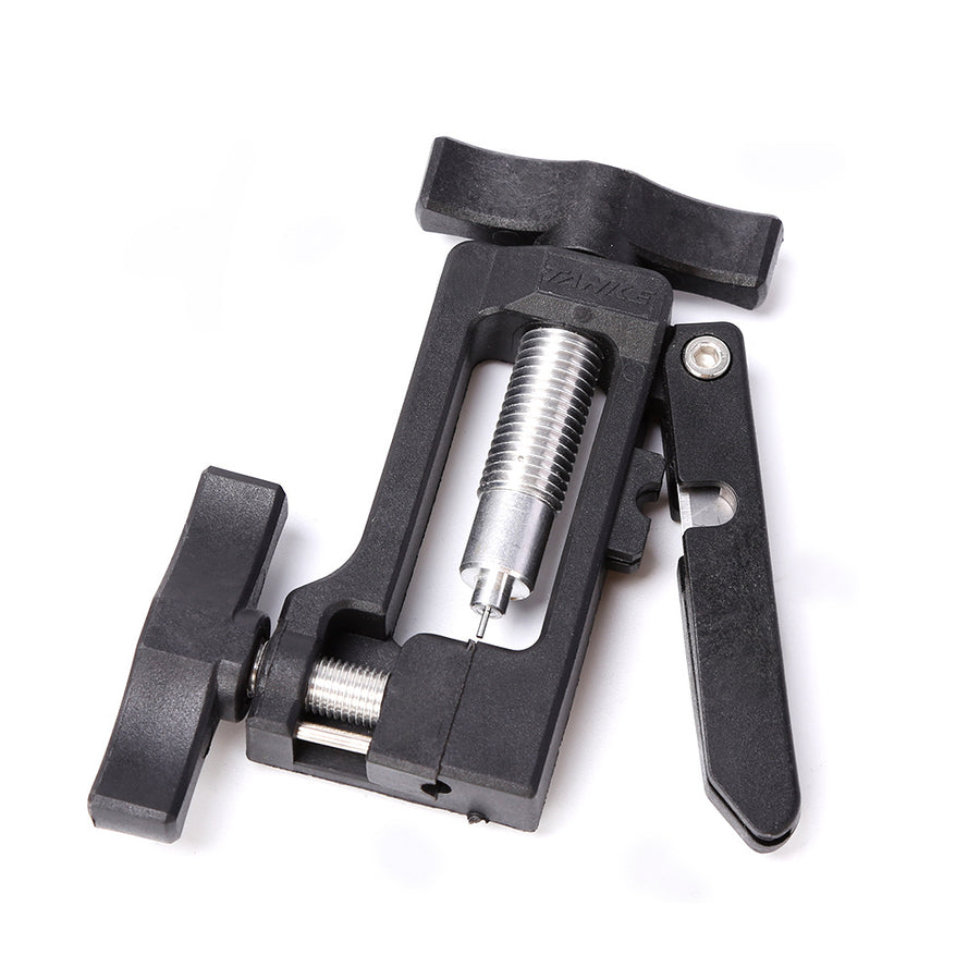 TANKE CNC hydraulic brake hose cutting tool in blue, black nylon and oil slick finishes