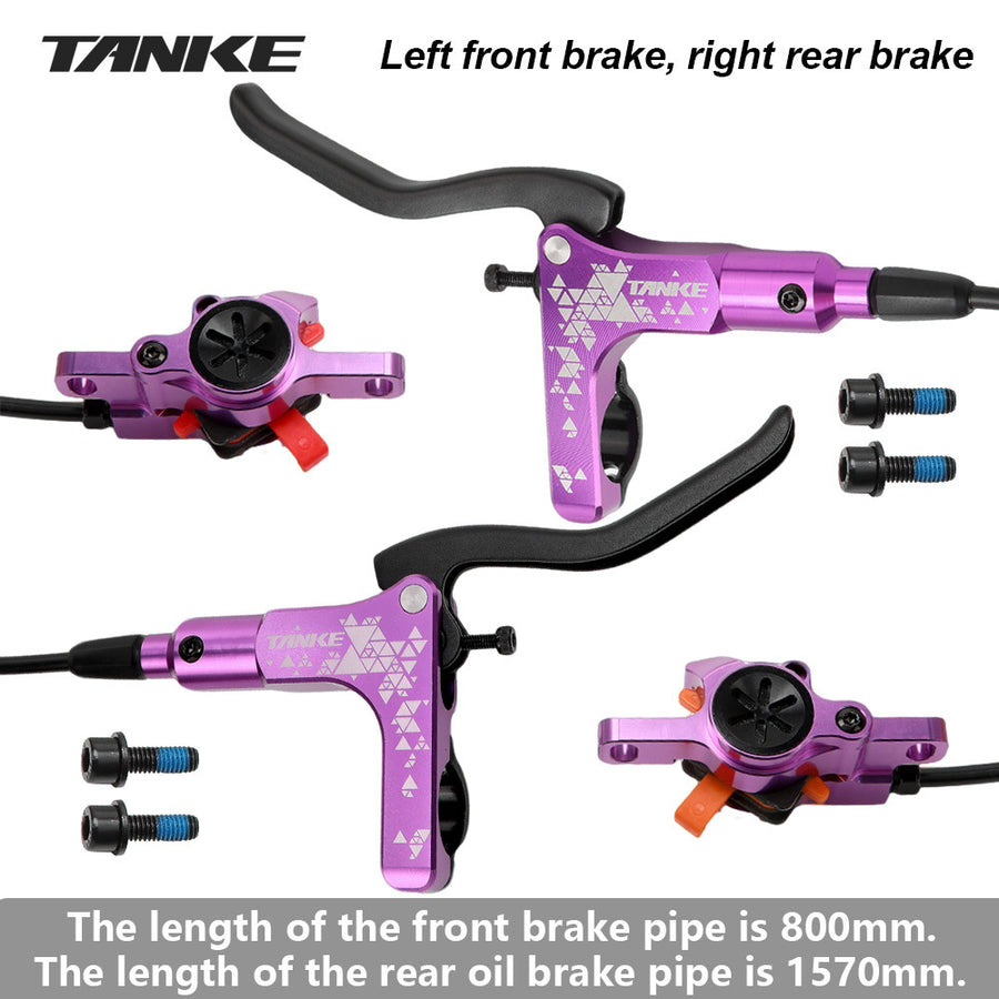 TANKE TB450 hydraulic disc brake caliper in black, silver and purple, front and rear