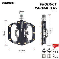 TANKE TP-65 black flat mountain bike pedals with a 90 x 10 mm platform