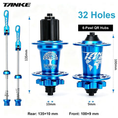 TH390 4-Bearing Hub Pair, 120-Point 6-Pawl, Quick Release or Thru-Axle