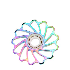 TANKE alloy derailleur pulley with ceramic bearing in oil slick, black and red