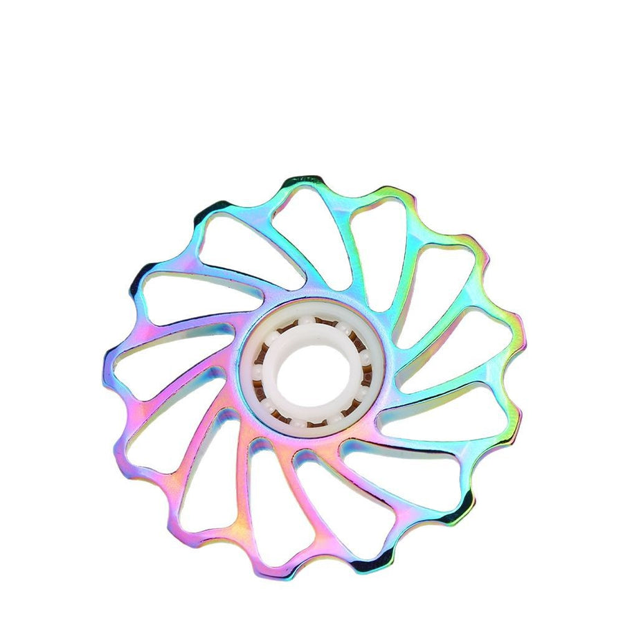 TANKE alloy derailleur pulley with ceramic bearing in oil slick, black and red