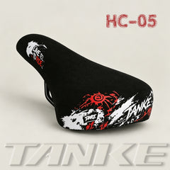TANKE HC graffiti mountain bike saddle in white and red, green and white, gold and oil slick designs