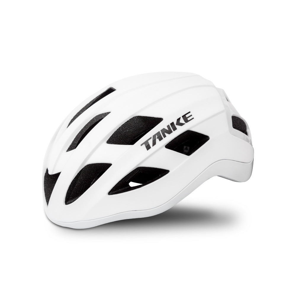 TANKE adult bike helmet in white, black and oil slick with a built-in light