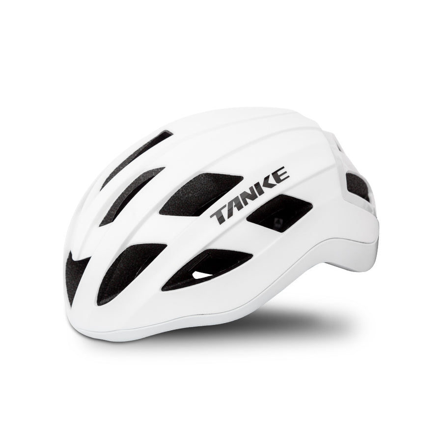 TANKE adult bike helmet in white, black and oil slick with a built-in light
