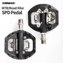TANKE SPD-compatible bike cleats in aluminium and nylon with a black finish