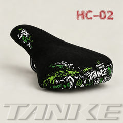 TANKE HC graffiti mountain bike saddle in white and red, green and white, gold and oil slick designs