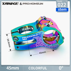 TANKE hollow aluminium mountain bike stem in black, oil slick, violet, sky blue and red