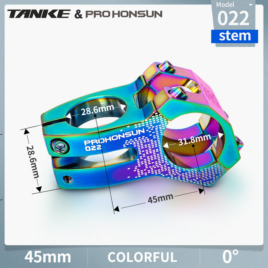 TANKE hollow aluminium mountain bike stem in black, oil slick, violet, sky blue and red