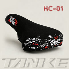 TANKE HC graffiti mountain bike saddle in white and red, green and white, gold and oil slick designs