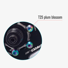 Oil slick titanium disc brake caliper bolts in M5 and M6 sizes with hex heads