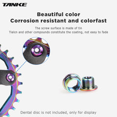 TANKE M8 x 8 mm hex chainring bolts shown in Oil Slick and black