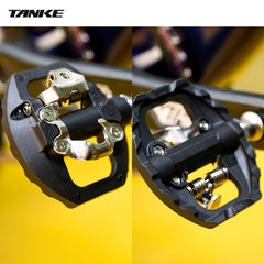 TANKE SPD-compatible bike cleats in aluminium and nylon with a black finish