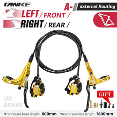TANKE TB600 four-piston CNC hydraulic disc brake calipers in gold, black, red, blue and oil slick