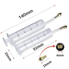 Pair of plastic hydraulic disc brake bleed syringes for bicycle brake servicing