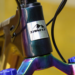 TANKE aluminium head tube badge for bike frames, shown as a one-piece and two-piece set