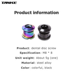 TANKE M8 x 8 mm hex chainring bolts shown in Oil Slick and black
