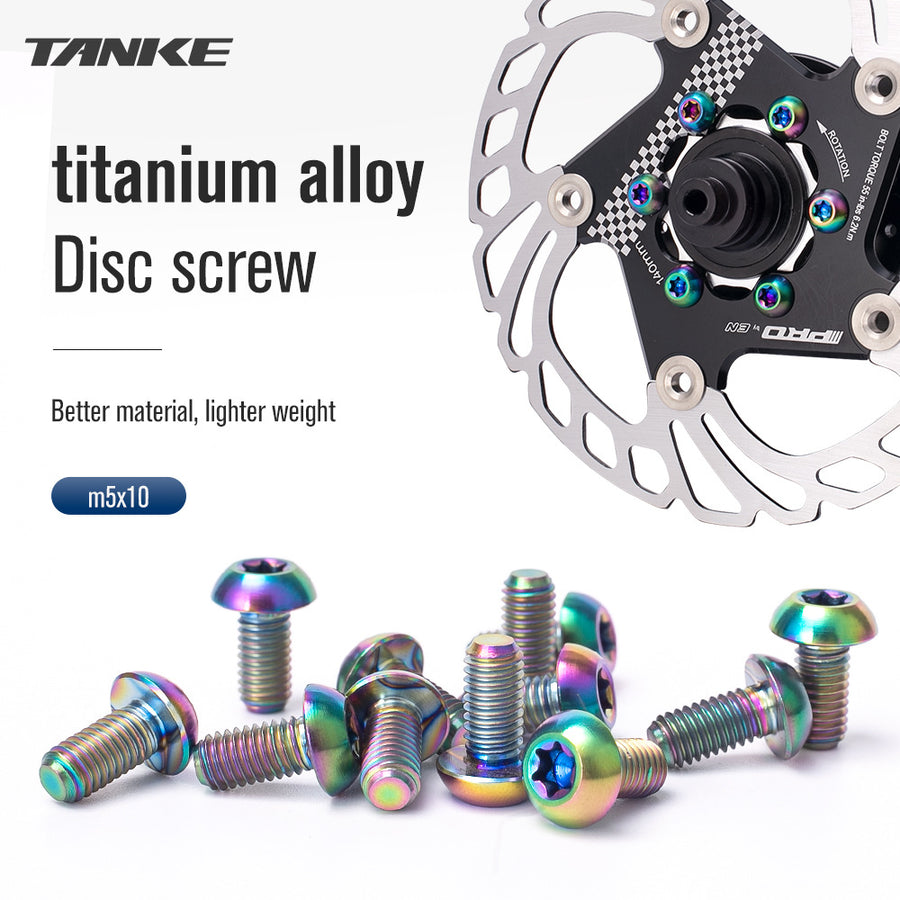 Oil slick titanium disc brake caliper bolts in M5 and M6 sizes with hex heads