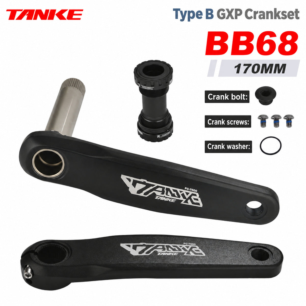 FC7000 GXP Hollow-Forged MTB Crankset, 170 mm, 32T–38T