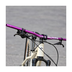 TANKE alloy riser handlebar in purple with white decals and black with purple or yellow decals